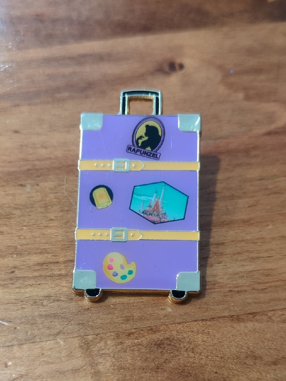 Loungefly Purple Rapunzel Luggage Brooch with Gold Accents